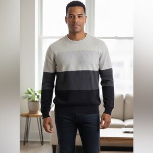 Daniel Hechter Mens Striped Cashmere Pullover Crew Neck Sweater Size Medium